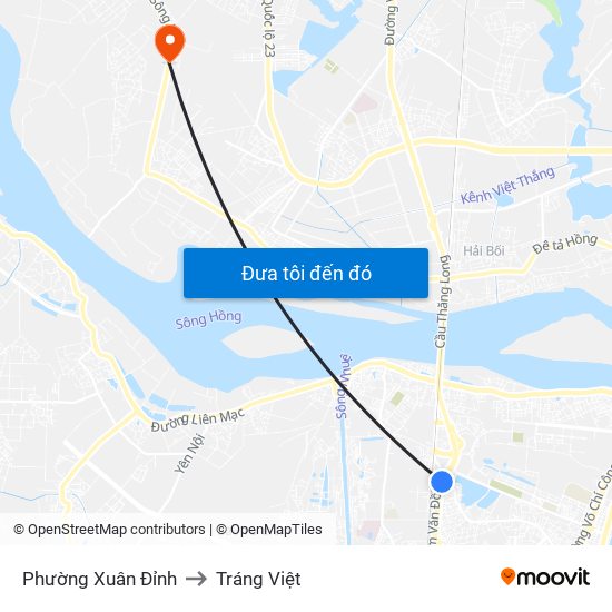 Phường Xuân Đỉnh to Tráng Việt map