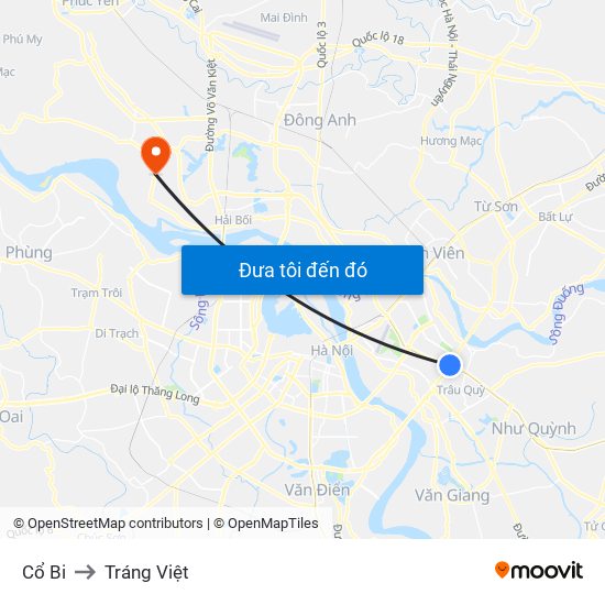 Cổ Bi to Tráng Việt map