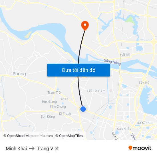 Minh Khai to Tráng Việt map