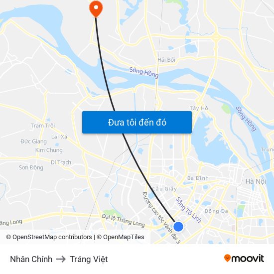 Nhân Chính to Tráng Việt map