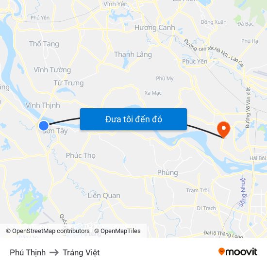 Phú Thịnh to Tráng Việt map