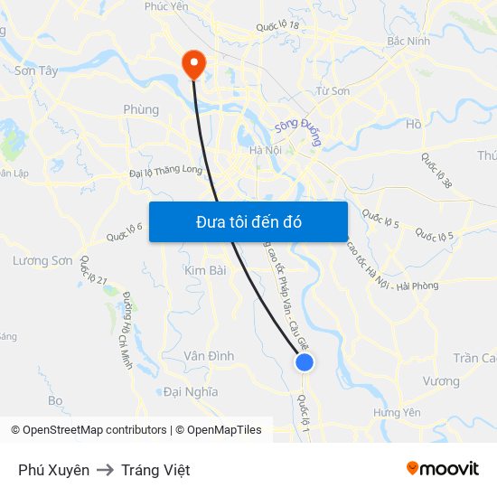 Phú Xuyên to Tráng Việt map