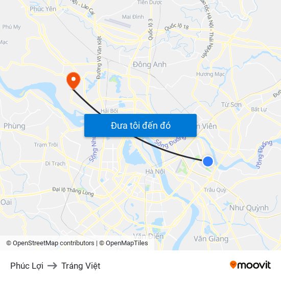 Phúc Lợi to Tráng Việt map