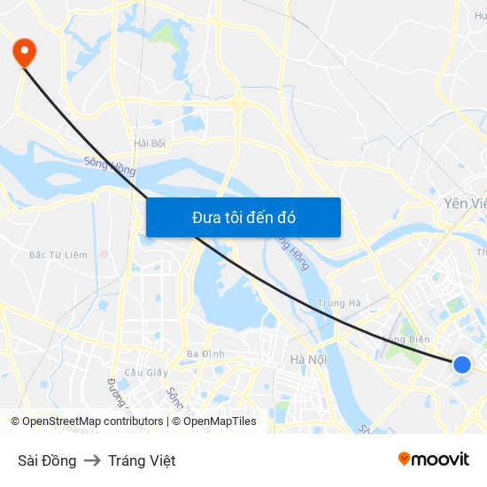 Sài Đồng to Tráng Việt map