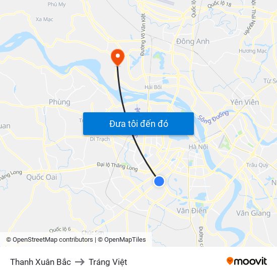 Thanh Xuân Bắc to Tráng Việt map