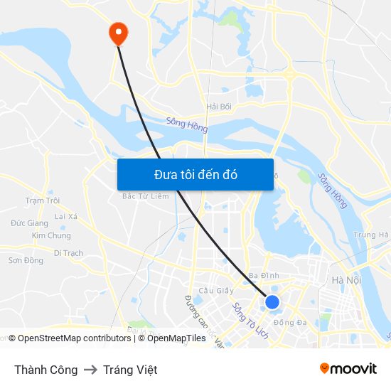 Thành Công to Tráng Việt map