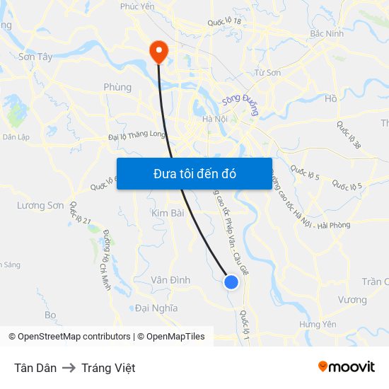 Tân Dân to Tráng Việt map