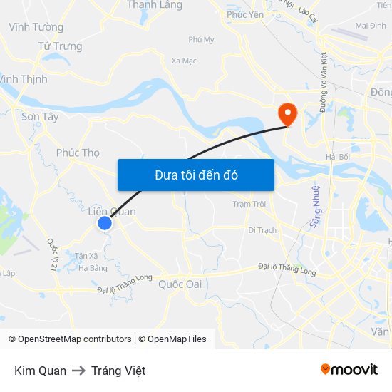 Kim Quan to Tráng Việt map