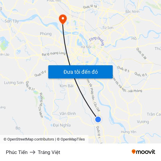 Phúc Tiến to Tráng Việt map
