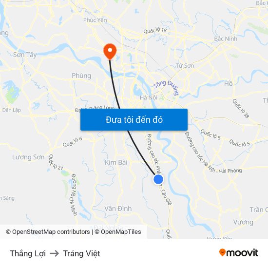 Thắng Lợi to Tráng Việt map