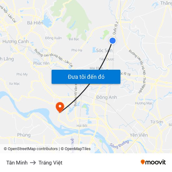 Tân Minh to Tráng Việt map