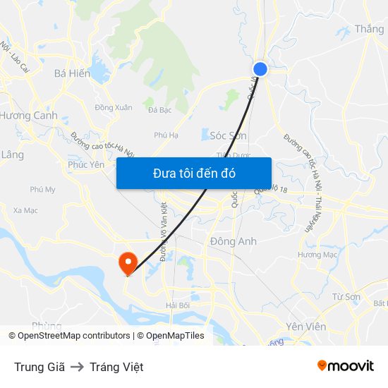 Trung Giã to Tráng Việt map