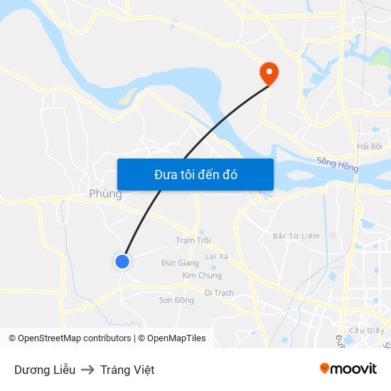 Dương Liễu to Tráng Việt map