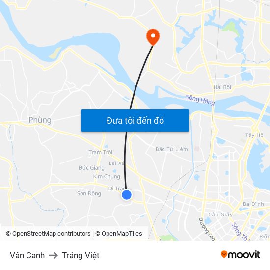 Vân Canh to Tráng Việt map