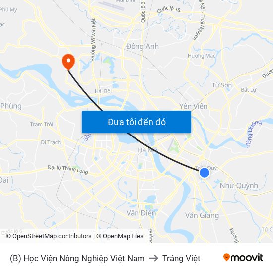 (B) Học Viện Nông Nghiệp Việt Nam to Tráng Việt map