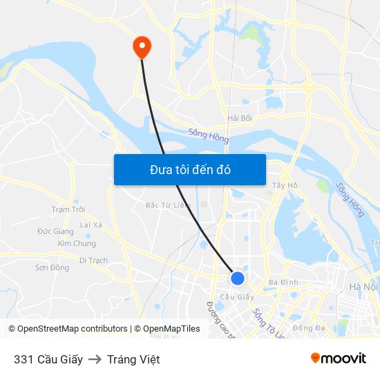 331 Cầu Giấy to Tráng Việt map