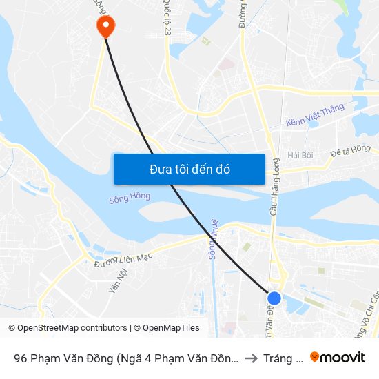 96 Phạm Văn Đồng (Ngã 4 Phạm Văn Đồng - Xuân Đỉnh) to Tráng Việt map