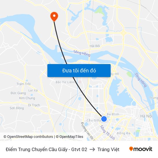 Điểm Trung Chuyển Cầu Giấy - Gtvt 02 to Tráng Việt map