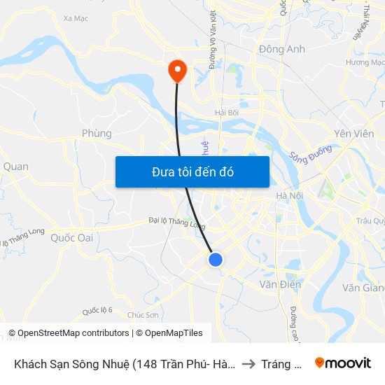 Khách Sạn Sông Nhuệ (148 Trần Phú- Hà Đông) to Tráng Việt map