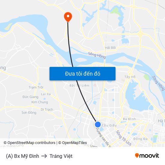 (A) Bx Mỹ Đình to Tráng Việt map