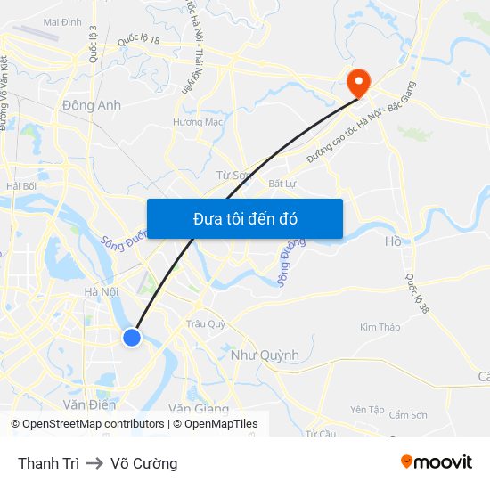 Thanh Trì to Võ Cường map