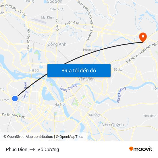 Phúc Diễn to Võ Cường map