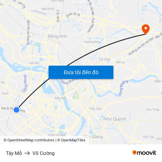 Tây Mỗ to Võ Cường map