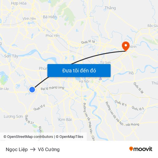 Ngọc Liệp to Võ Cường map