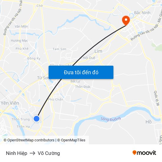 Ninh Hiệp to Võ Cường map