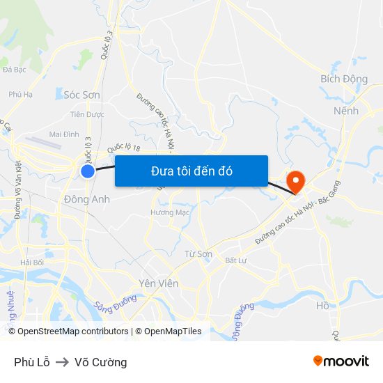 Phù Lỗ to Võ Cường map