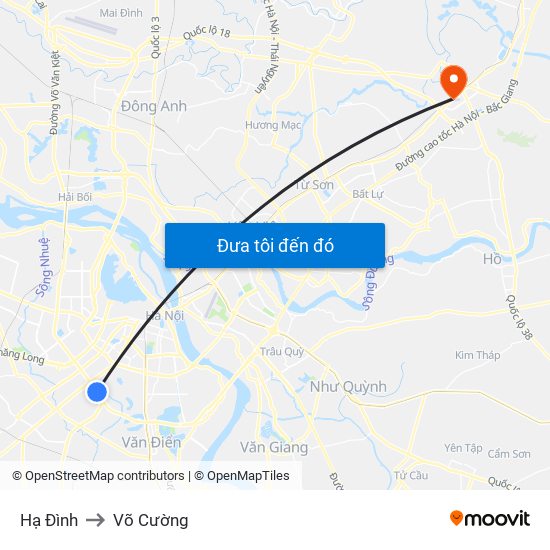 Hạ Đình to Võ Cường map