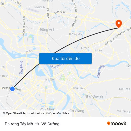 Phường Tây Mỗ to Võ Cường map