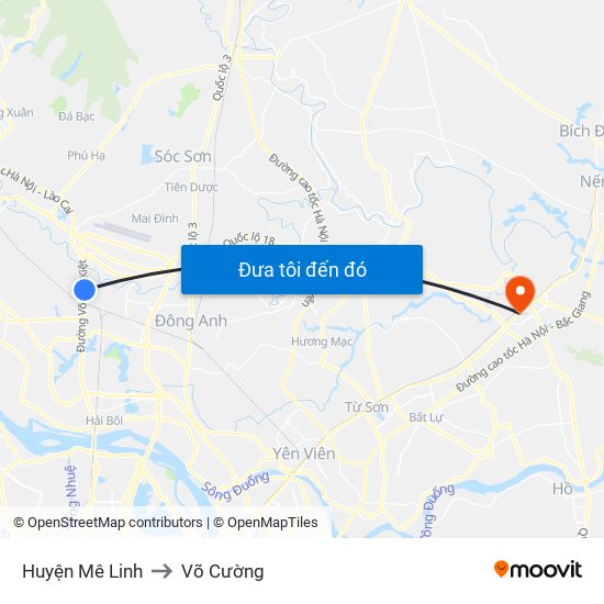 Huyện Mê Linh to Võ Cường map