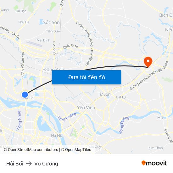 Hải Bối to Võ Cường map