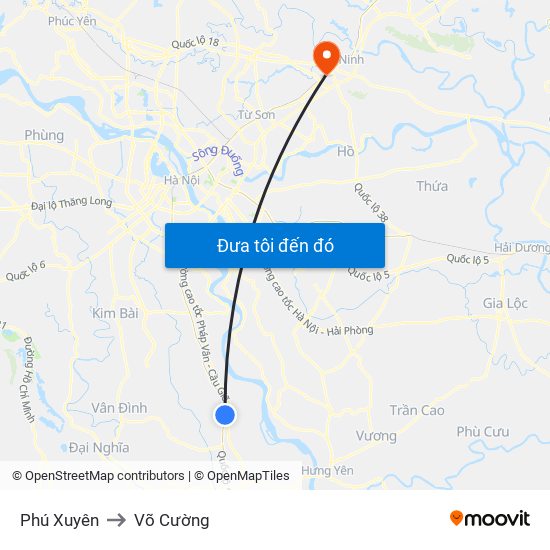 Phú Xuyên to Võ Cường map