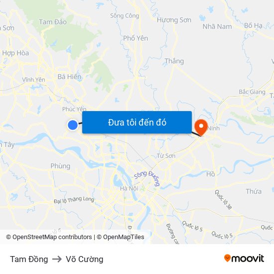 Tam Đồng to Võ Cường map