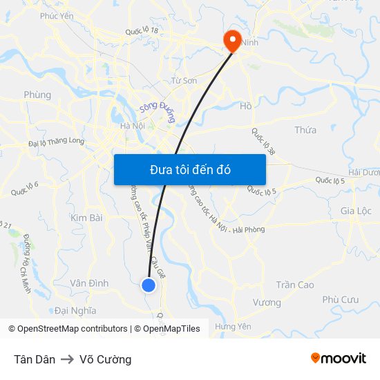 Tân Dân to Võ Cường map