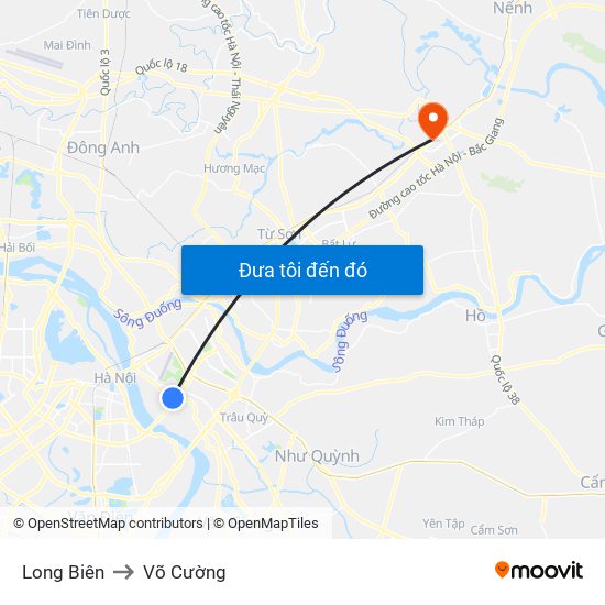Long Biên to Võ Cường map