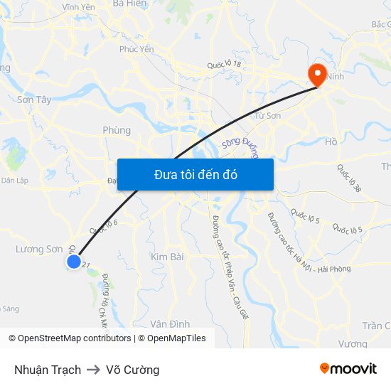 Nhuận Trạch to Võ Cường map