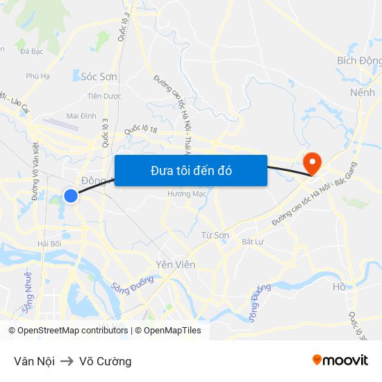 Vân Nội to Võ Cường map