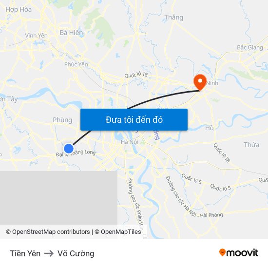 Tiền Yên to Võ Cường map