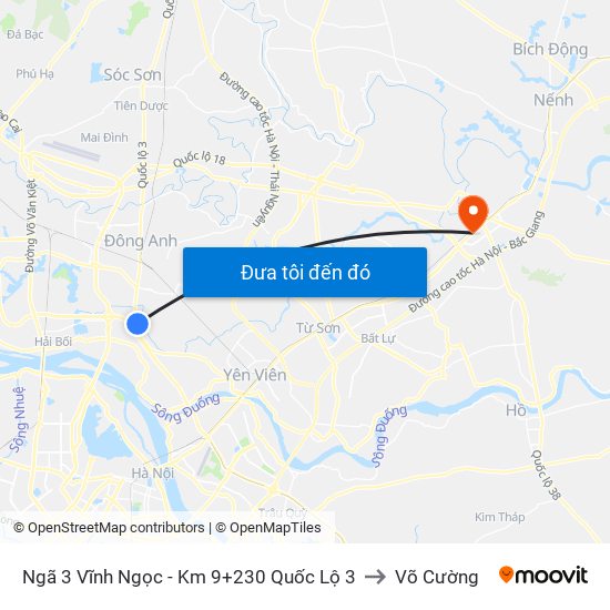 Ngã 3 Vĩnh Ngọc - Km 9+230 Quốc Lộ 3 to Võ Cường map