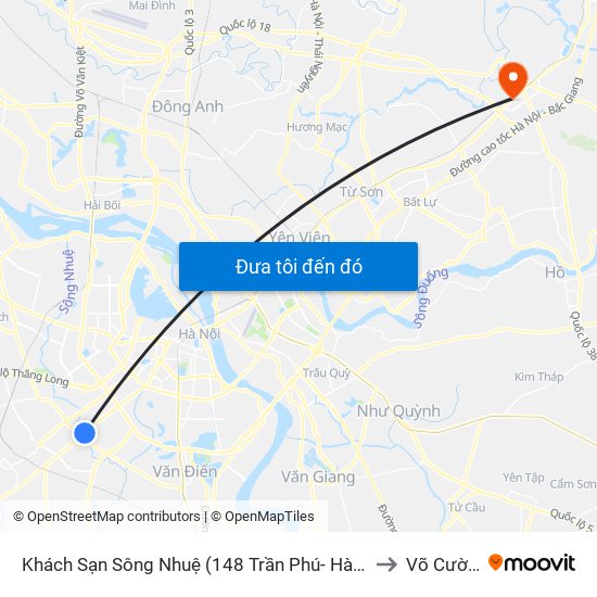 Khách Sạn Sông Nhuệ (148 Trần Phú- Hà Đông) to Võ Cường map