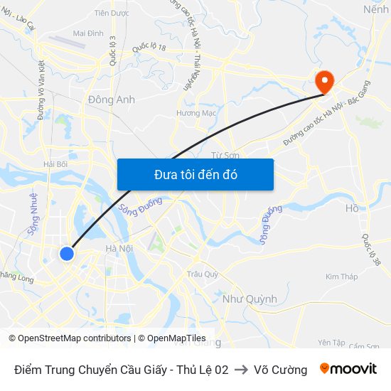 Điểm Trung Chuyển Cầu Giấy - Thủ Lệ 02 to Võ Cường map