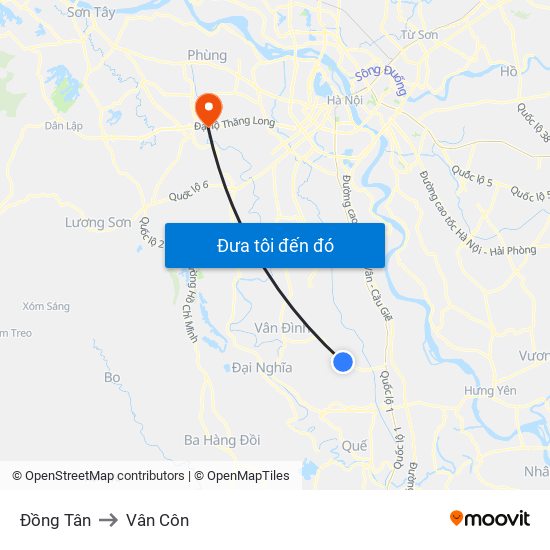 Đồng Tân to Vân Côn map