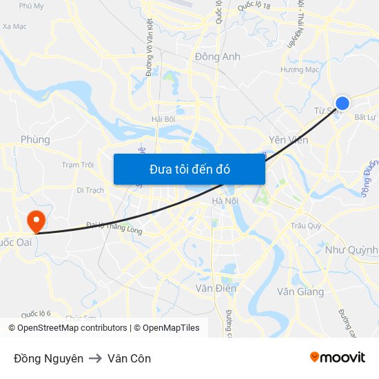 Đồng Nguyên to Vân Côn map