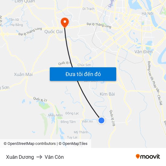 Xuân Dương to Vân Côn map
