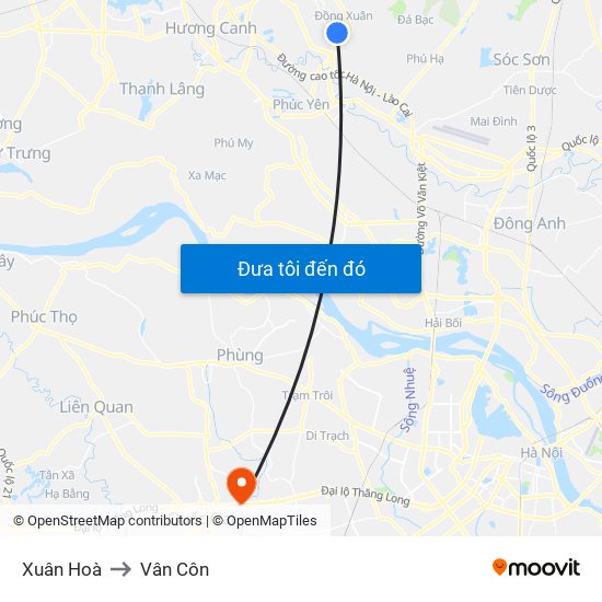 Xuân Hoà to Vân Côn map