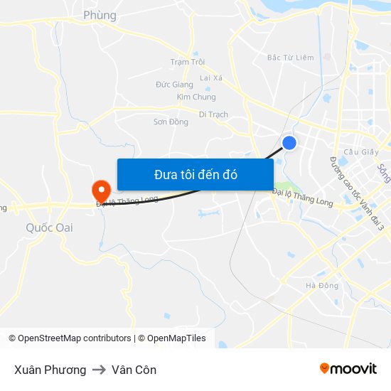 Xuân Phương to Vân Côn map