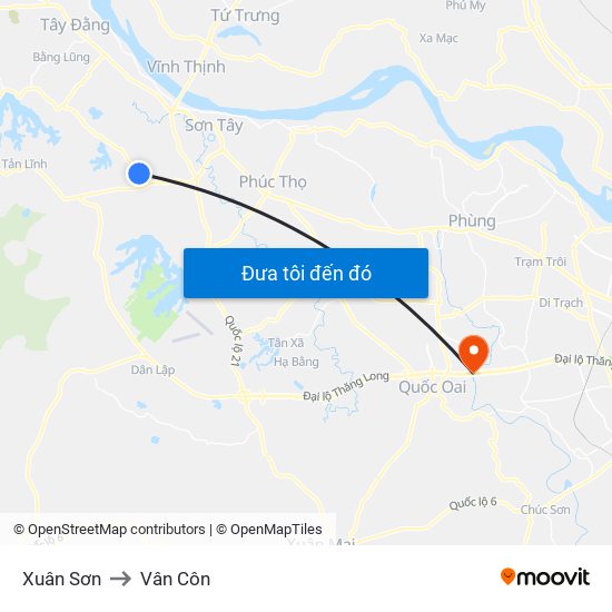 Xuân Sơn to Vân Côn map